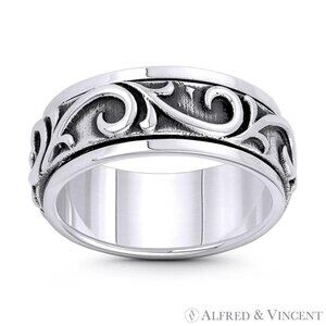 Men's Spinning Ring Swirl Pattern "Wind Gust" Ring in .925 Sterling Silver Sz.9